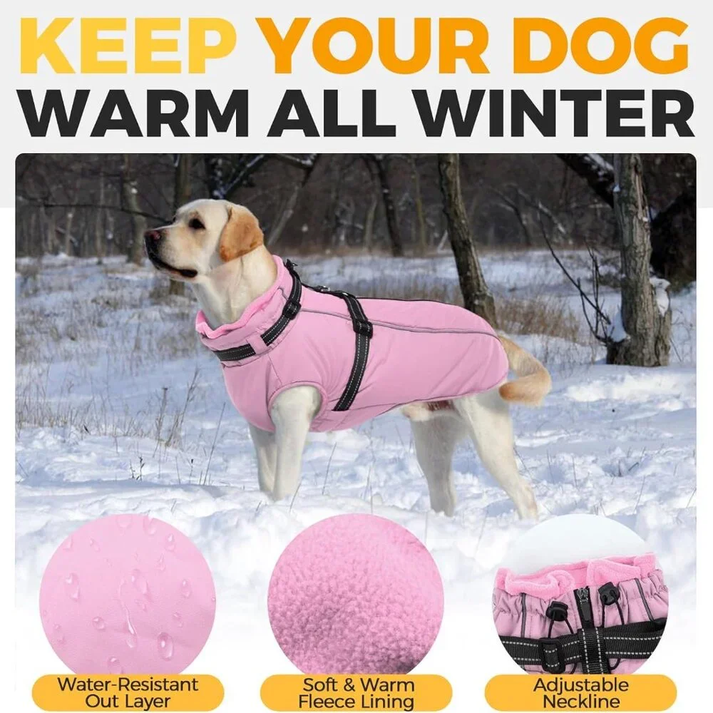 Lelepet Dog Coat for Large Dogs Waterproof Dog Jacket with Harness Built in